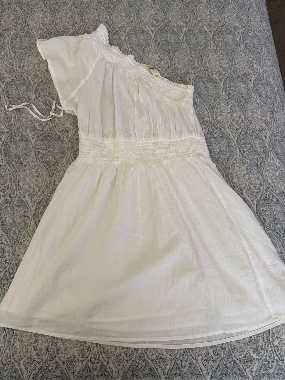 aerie White One-Shoulder Smocked-Waist Dress